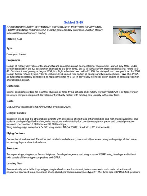Sukhoi S 49 Pdf Landing Gear Aerospace Engineering