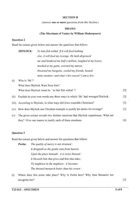 ICSE English Literature Specimen Paper 2023 With Solutions Answer Key