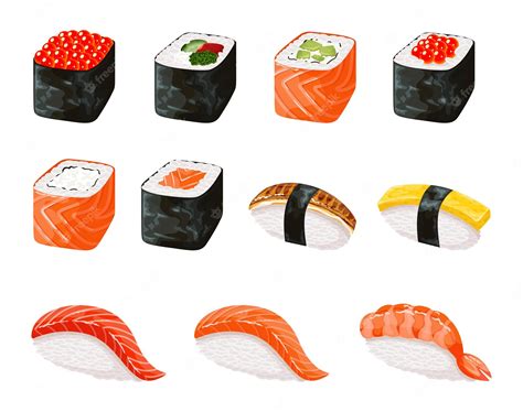 Premium Vector Sushi Roll Icons Detailed Photo Realistic Set Realistic Sushi Set Japanese