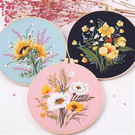 Embroidery Cross Stitch Kit Set For Beginners Handmade Floral Pattern