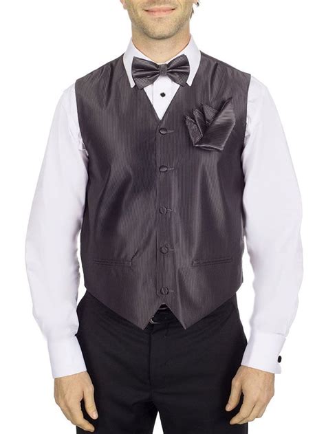 Men S Solid Fomal Vest Bow Tie Hanky Charcoal For Tuxedo And Suit