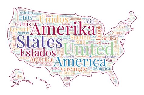 Usa Shape Filled With Country Name In Many Languages Usa Map In