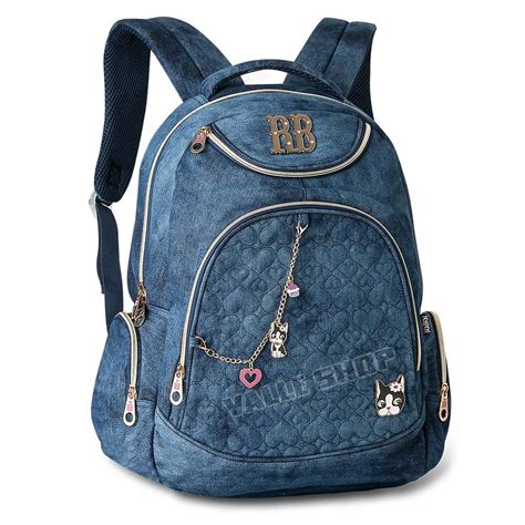 Mochila Feminina Jeans Bolsa Escolar Rb Notebook Tablet R Em