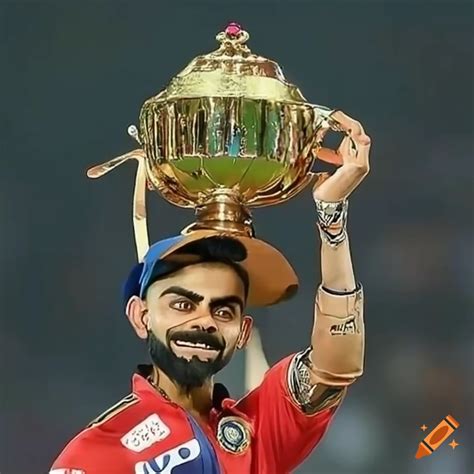 Virat kohli won the ipl with trophy on Craiyon