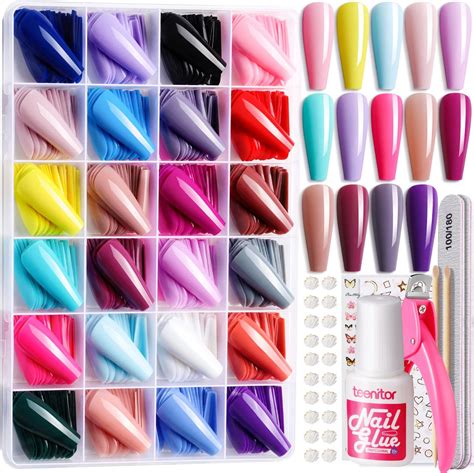 Amazon Long Coffin Rainbow Ombre Glossy Press On Nails 24 Pcs