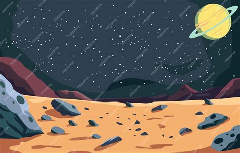 Premium Vector Flat Design Of Beautiful Landscape In Outer Space With