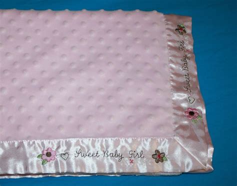 Carters Just One Year Sweet Baby Girl Blanket Pink Minky Dots Satin