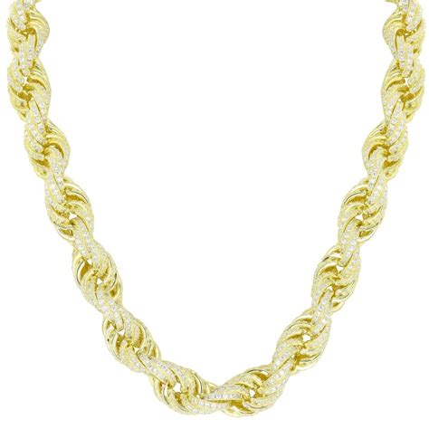 Sterling 925 Silver Iced Out Rope Cz Hip Hop Chain 11mm Gold Rope