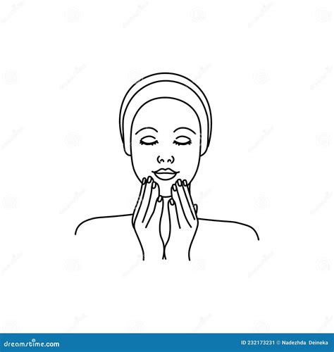 A Girl Doing A Facial Massage Or Applying A Cream Line Girl Abstract