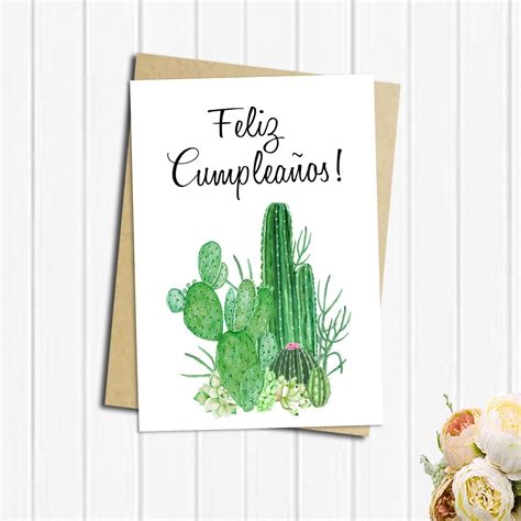 Feliz Cumplea Os Spanish Happy Birthday Card Watercolor Cactus