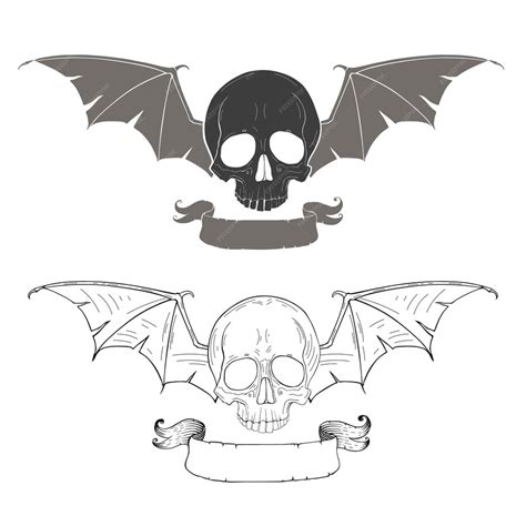 Premium Vector Monochrome Skull With Bat Wings Vector Illustration