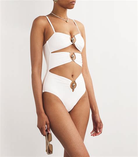 Womens Christopher Esber White Pierced Cut Out Orbit Swimsuit Harrods UK