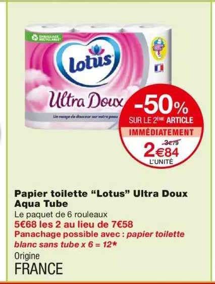 Promo Papier Toilette Lotus Ultra Doux Aqua Tube Chez Monoprix