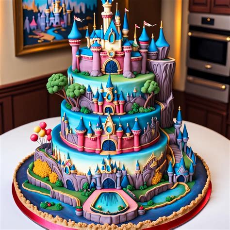 Hyperdetailed Vibrant Colors Disneyland Themed Cake Ai Generated