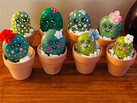 Mini Cactus Cuties Hand Painted River Rocks Painted Rocks Etsy