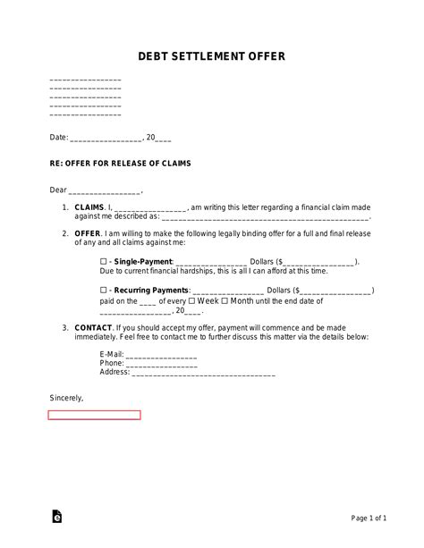 Free Debt Settlement Offer Letter | Sample Template - PDF | Word – eForms