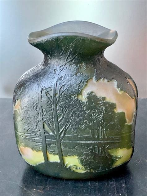 Superbe Vase Gourde Legras Paysage Lacustre Vert Ref L Vasejoker