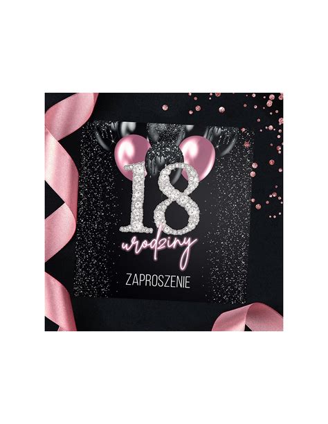 ZAPROSZENIA Na 18 Urodziny Pink Balloon Diamond 10szt Koperty