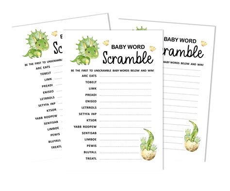 Buy Inkdotpot Set Of 50 Baby Shower Word Scramble Game Cards Dinosaur