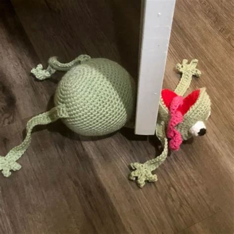 Frog Door Stopper Frog Crocheted Crochet Doorstop Frog Crochet