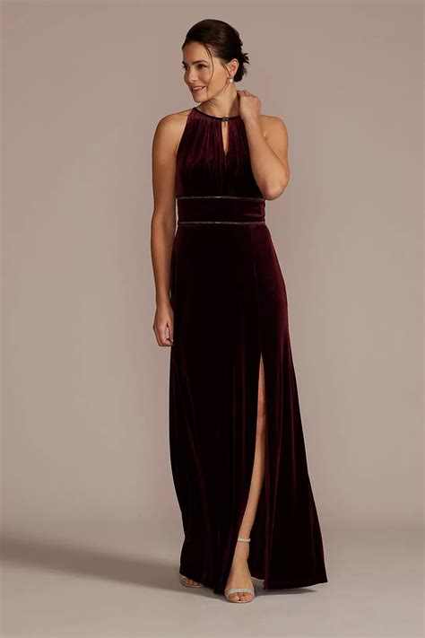 Embellished Velvet Sheath Dress With Keyholes Davids Bridal