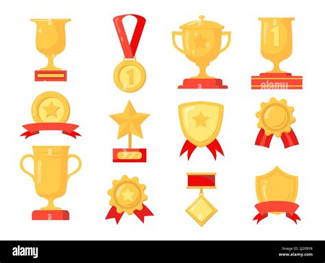 Cartoon Set Of Different Golden Awards For Winner Flat Vector