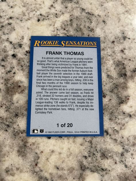 Mint Fleer Rookie Sensations Frank Thomas Insert Card Ebay