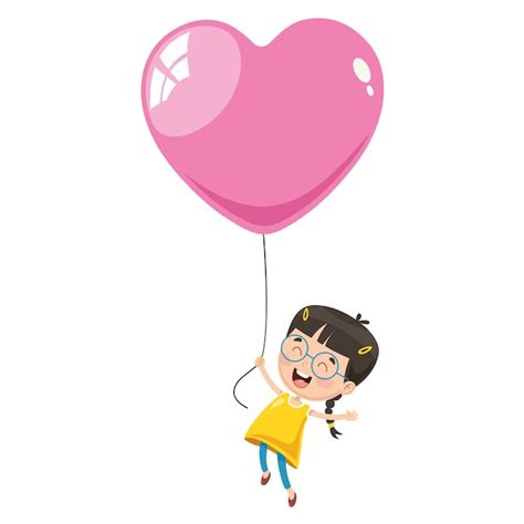 Ilustración vectorial de niño volando con globo Vector Premium