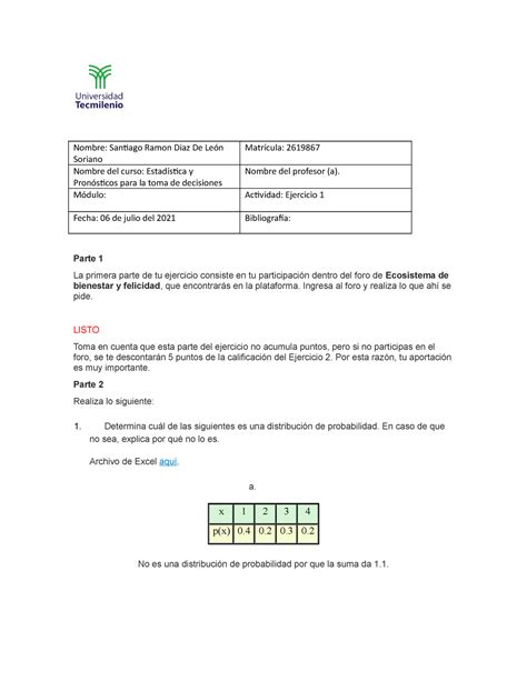 Ejercicio Estadistica Y Pronosticos Para La Toma De Decisiones