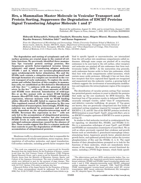 Pdf Hrs A Mammalian Master Molecule In Vesicular Transport And