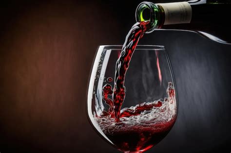 Vinho tinto é derramado em um copo de vinho de uma garrafa para