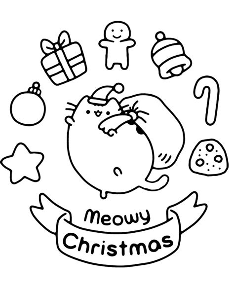 Christmas Pusheen coloring page sheet