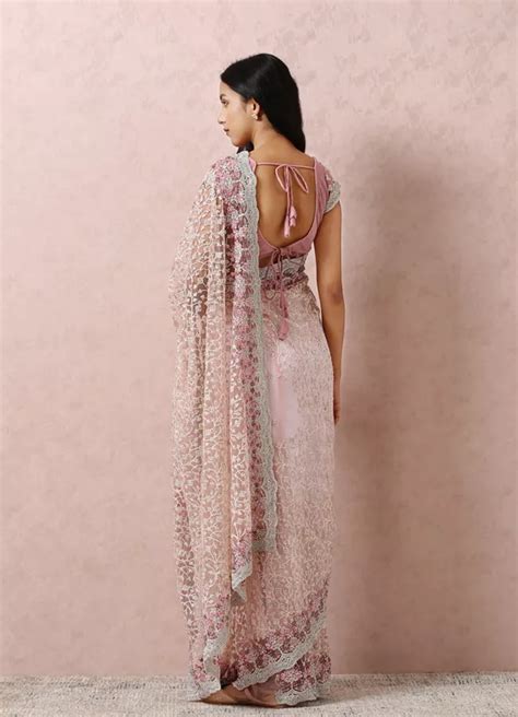 Buy Light Pink Net Saree With Embroidery Online In The Usa Mohey Saree For Women