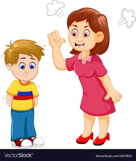 Cartoon mather scolding her son Royalty Free Vector Image