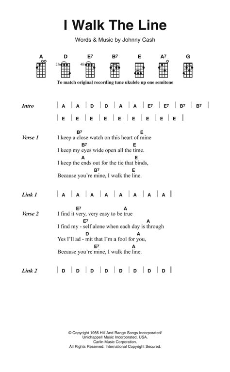 I Walk The Line By Johnny Cash Sheet Music For Ukulele Chords Lyrics At