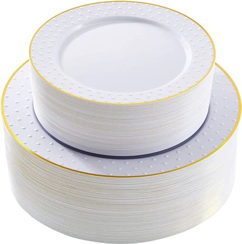 Amazon Pcs Plastic Plates Heavy Duty Gold Plastic Plates White