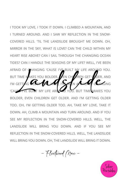 Landslide Lyrics Fleetwood Mac Print Stevie Nicks Fleetwood Etsy