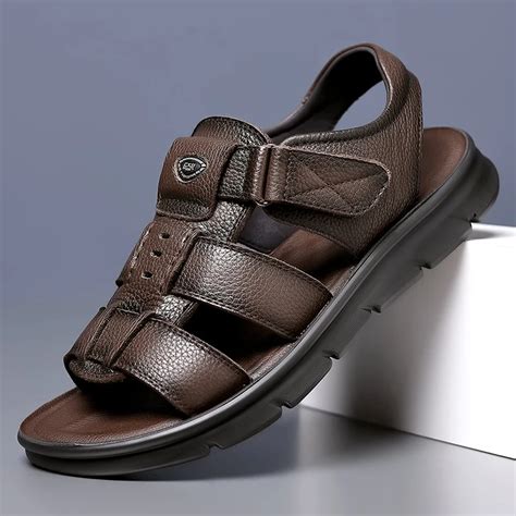 Sandalias Antideslizantes De Piel Aut Ntica Para Hombre Zapatos Planos