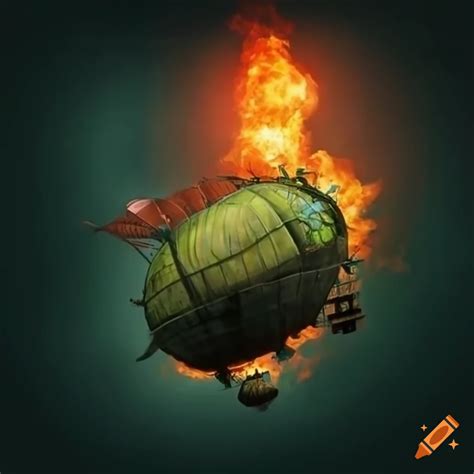 Steampunk Airship Flying Over A Burning City On Craiyon