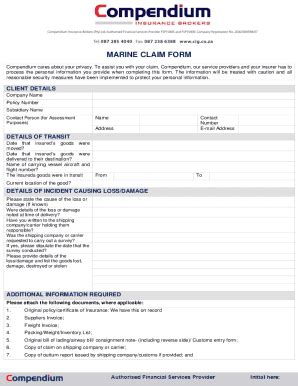 Fillable Online Marine Claim Form Compendium Insurance Brokers Fax