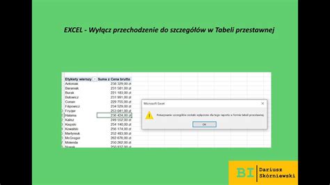 EXCEL Wyłącz przechodzenie do szczegółów w Tabeli przestawnej YouTube