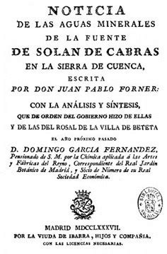 Noticia de las aguas minerales de la fuente de Solán de Cabras en la