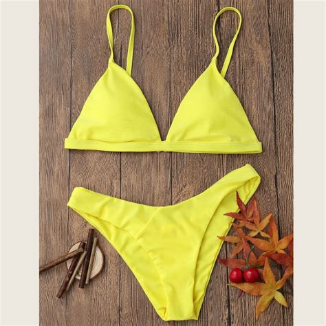 Bikini Women Triangle Solid Color Bikini Set Push Vicedeal