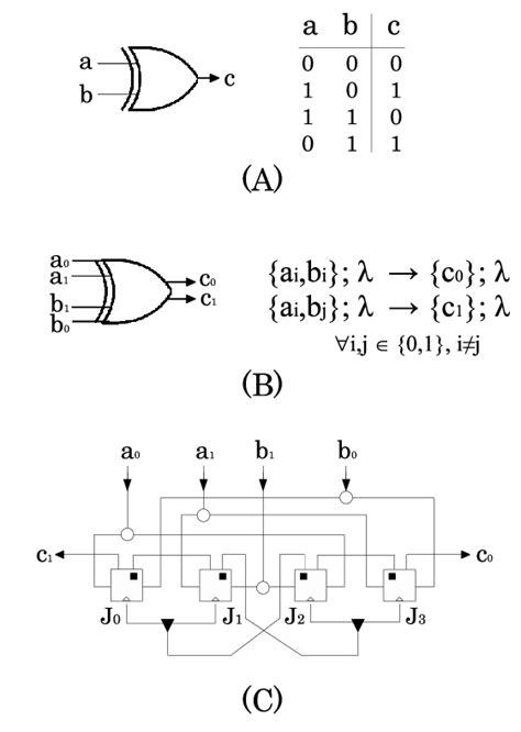 A A Boolean Xor Gate And Its Truth Table B A Dual Rail Encoded Xor Download Scientific