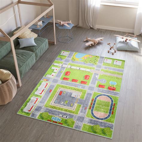 TAPISO Emma Tapis Antidérapant Chambre Enfant Bébé Vert Multicolore