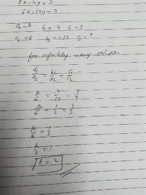 Find The Value S Of K For Which The Pair Of Linear Equations Kx Y K 2 And X Ky 1 Have