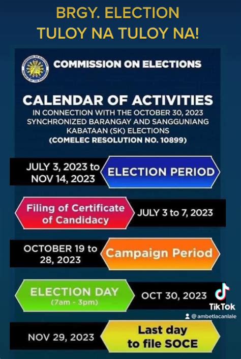 Barangay Election Calendar of Activities