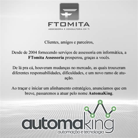 Comunicado de Mudança de Marca FTomita Assessoria e Consultoria em TI