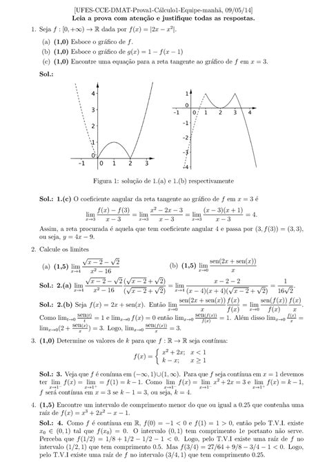 Prova 2014 questões e respostas UFES CCE DMAT Prova1 Calculo1