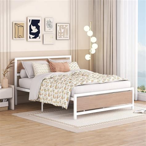 Harper Bright Designs White Metal Frame Queen Size Platform Bed With